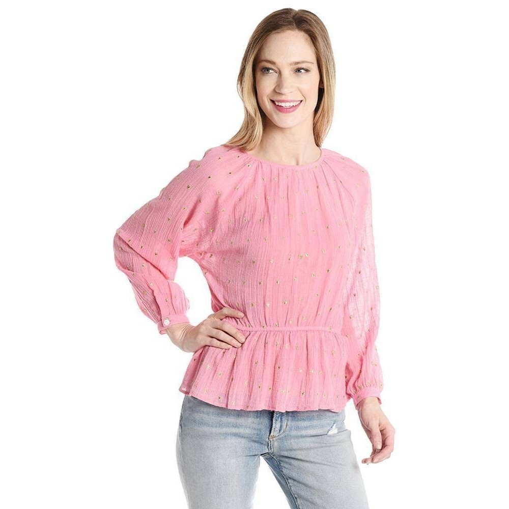 BELL By Alicia Bell Heart Top Women's Size Small Pink Embroidered Blouse